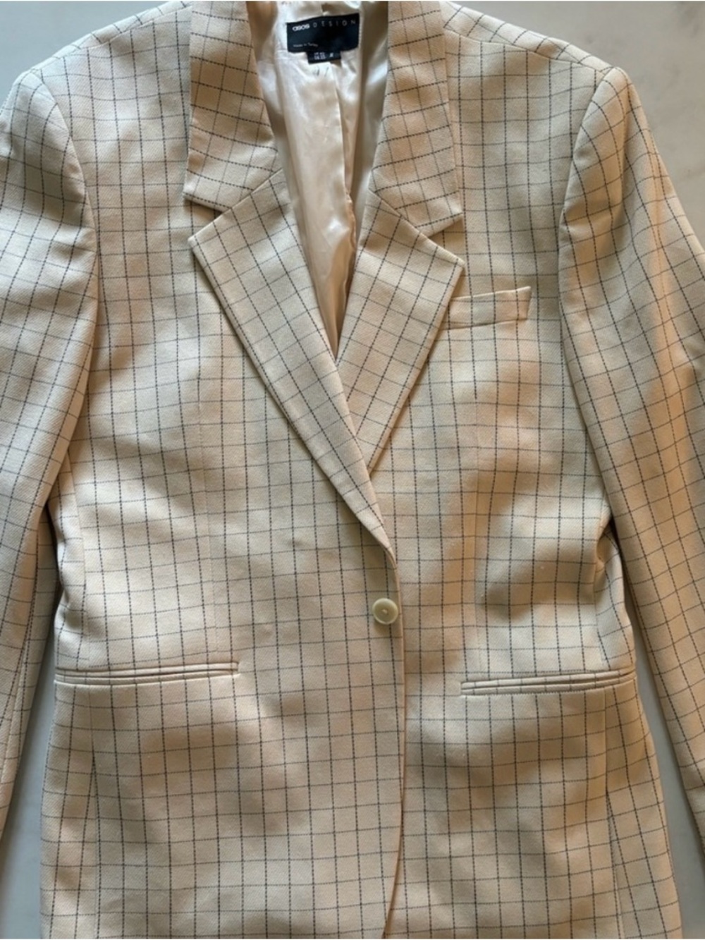 ASOS DESIGN Cream Windowpane Plaid Blazer Size 42R Tailored Fit